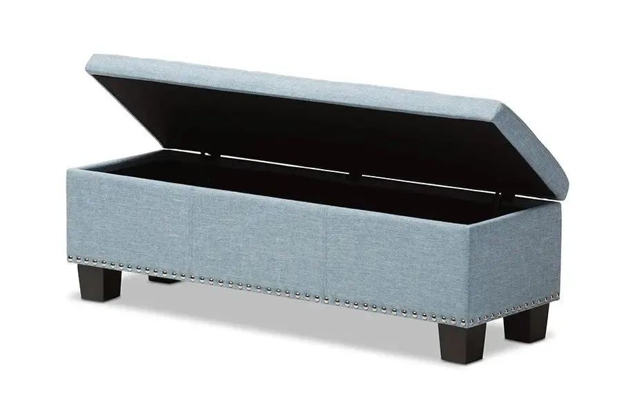 Hannah Light Blue Fabric Upholstered Button-Tufting Storage Ottoman Bench