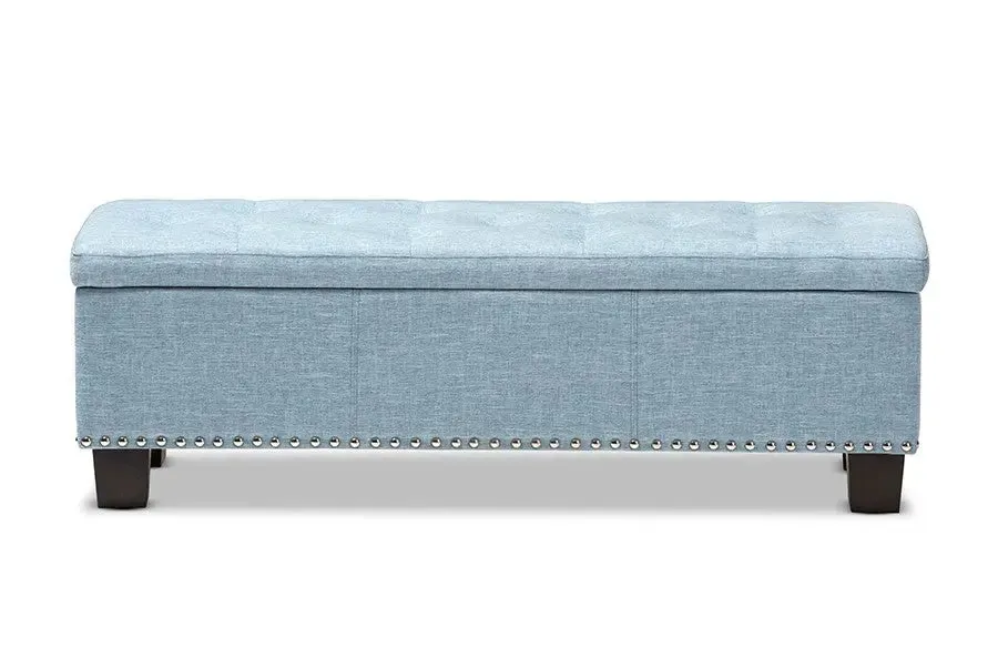 Hannah Light Blue Fabric Upholstered Button-Tufting Storage Ottoman Bench