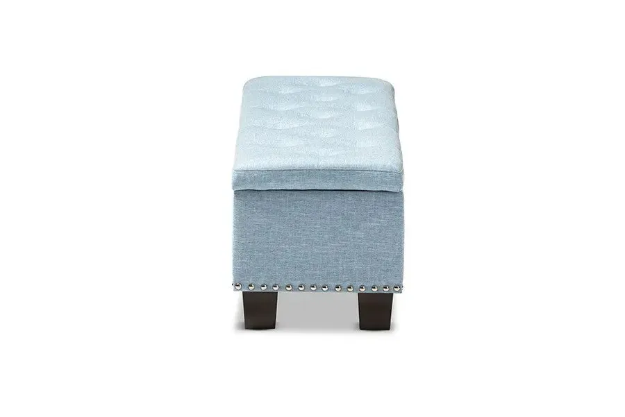 Hannah Light Blue Fabric Upholstered Button-Tufting Storage Ottoman Bench