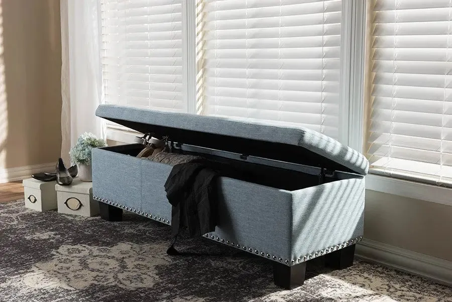 Hannah Light Blue Fabric Upholstered Button-Tufting Storage Ottoman Bench