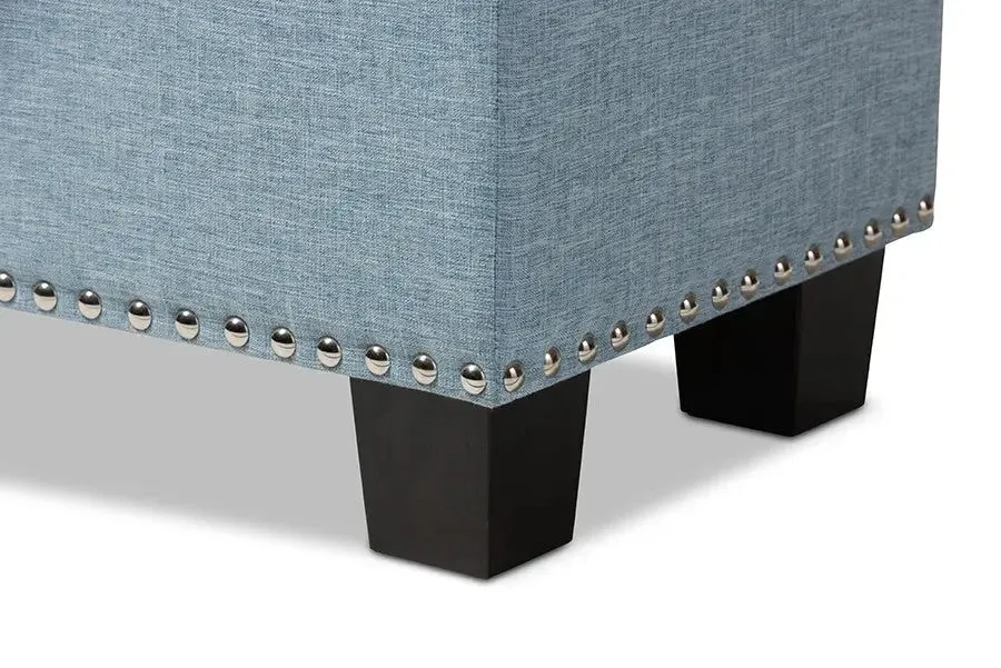 Hannah Light Blue Fabric Upholstered Button-Tufting Storage Ottoman Bench