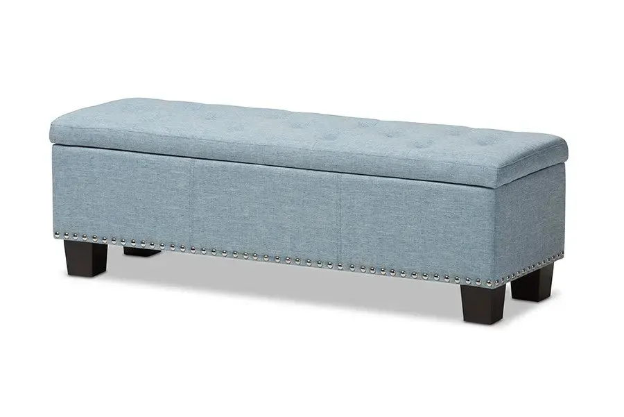 Hannah Light Blue Fabric Upholstered Button-Tufting Storage Ottoman Bench