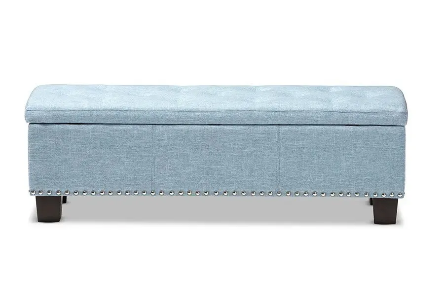 Hannah Light Blue Fabric Upholstered Button-Tufting Storage Ottoman Bench