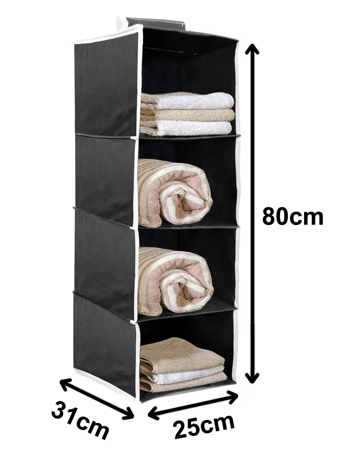 Heart Home 4 Shelf Closet Hanging Organizer, 4 Tier Closet Wardrobe Organizer Clothes Storage Hanger for Family Closet Bedroom, Foldable and Universal Fit (Black)-HHEART15327