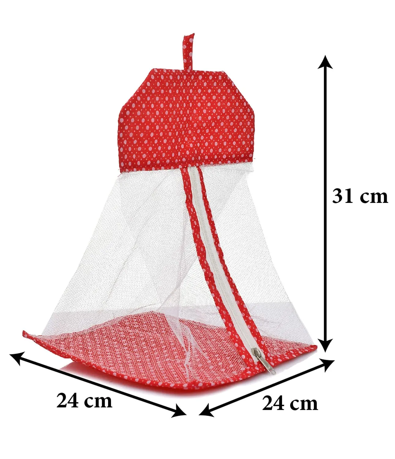 Heart Home Dot Printed Cotton Hanging Mesh Clothes Bag, Organizer For Store Socks, Underwear, Clothespins,Gadget,Cosmetic,Garlic,Onion With Zipper & Hanging Loop- Pack of 2 (Red)