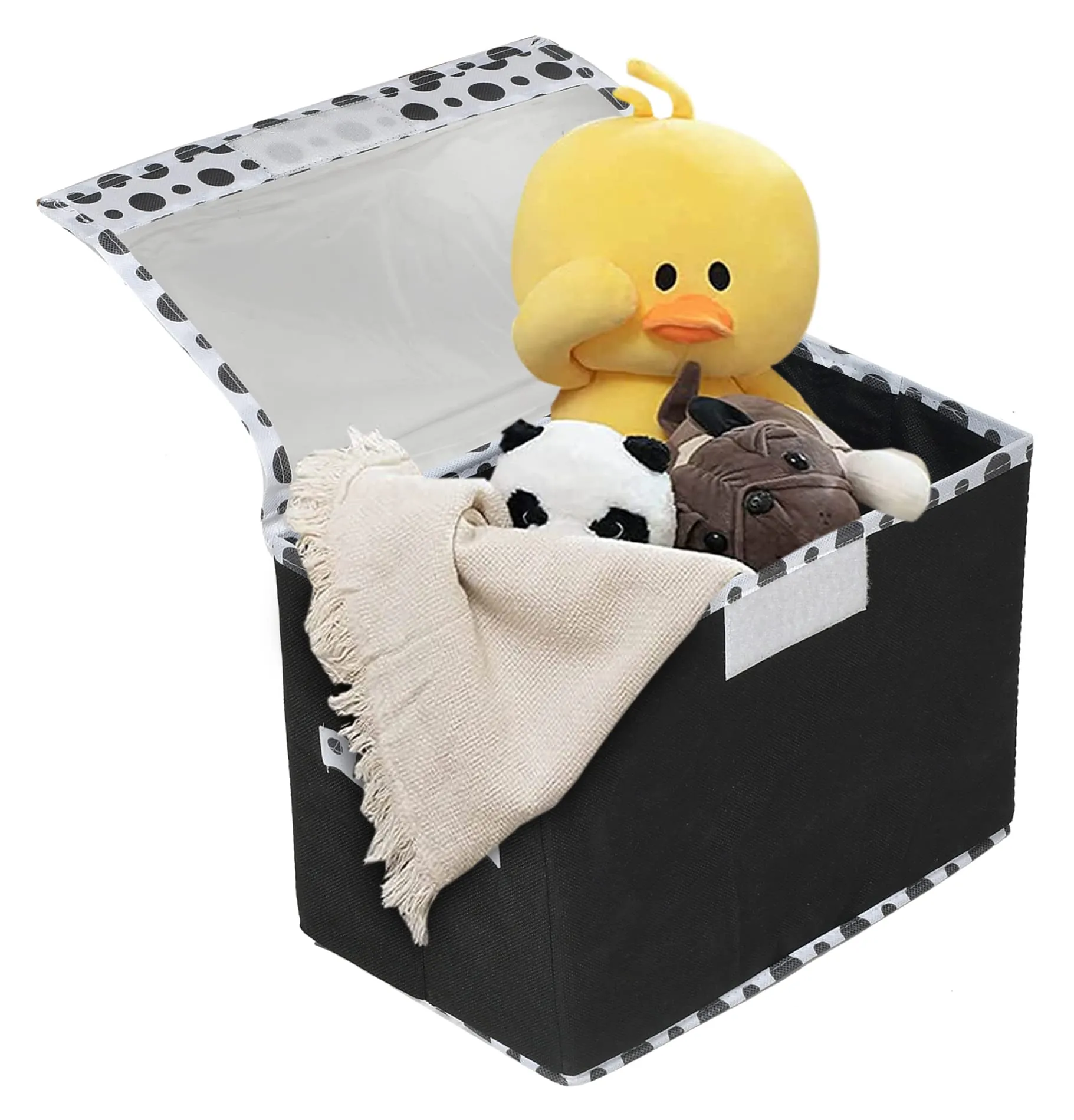 Heart Home Dot Printed Multiuses Medium Non-Woven Storage Box/Organizer With Tranasparent Lid- Pack of 2 (Black) -44HH0417