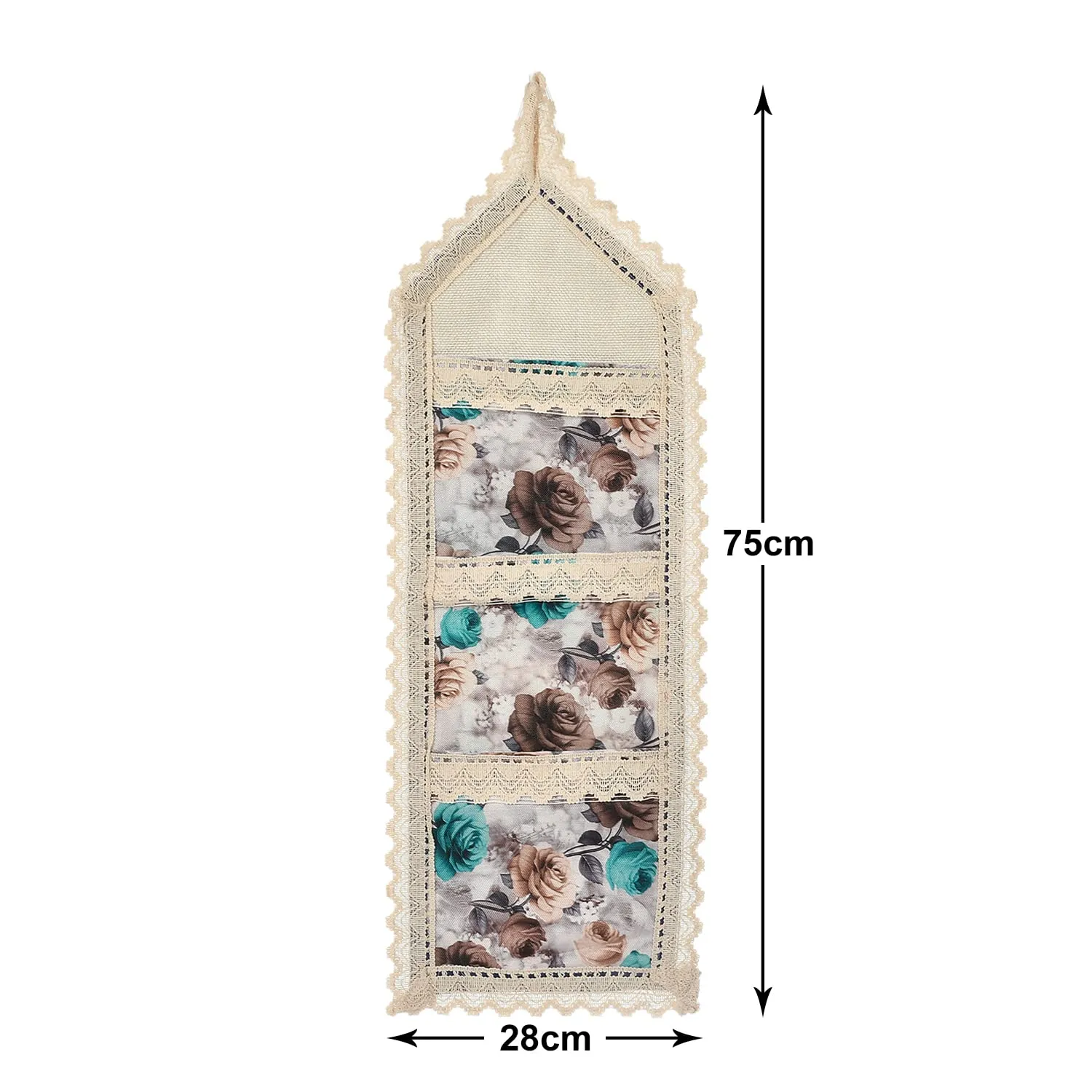 Heart Home Flower Printed Wall Hanging Organizer For Small Accessories, Stationery, Jewelry, Magazine, Letter- Pack of 2 (Cream & Brown)-50HH01174