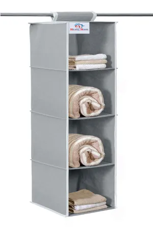 Heart Home Foldable and Universal Fit 4 Shelf Closet Hanging Fabric Storage Organizer (Grey)-HHEART15319