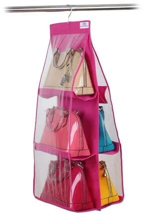 Heart Home Hanging Handbag Organizer Dust-Proof Storage Holder Bag Wardrobe Closet for Purse Clutch Handbag with 6 Large Compartments & Hanger (Pink)-HS_38_HEARTH21109