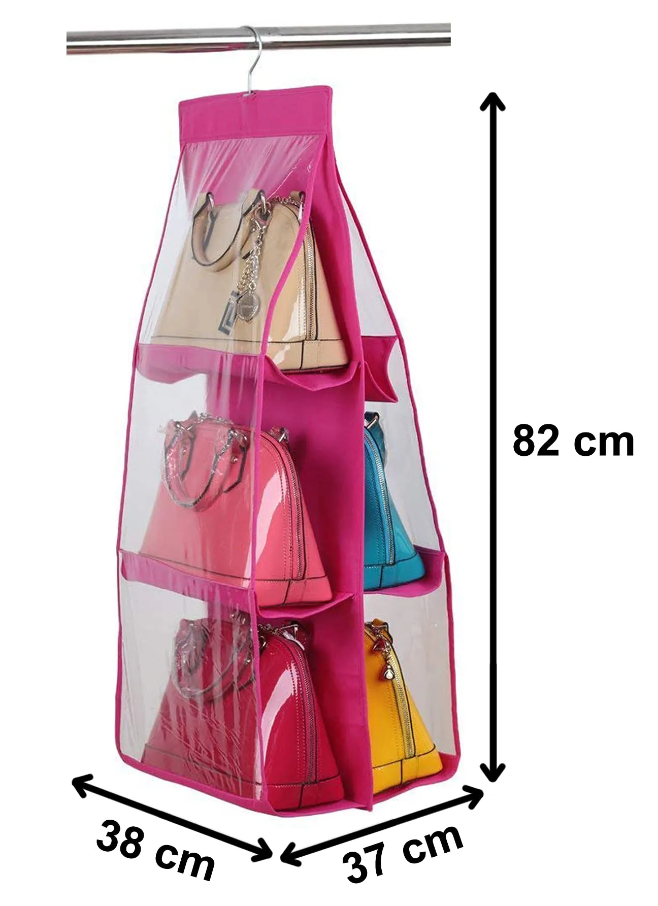 Heart Home Hanging Handbag Organizer Dust-Proof Storage Holder Bag Wardrobe Closet for Purse Clutch Handbag with 6 Large Compartments & Hanger (Pink)-HS_38_HEARTH21109