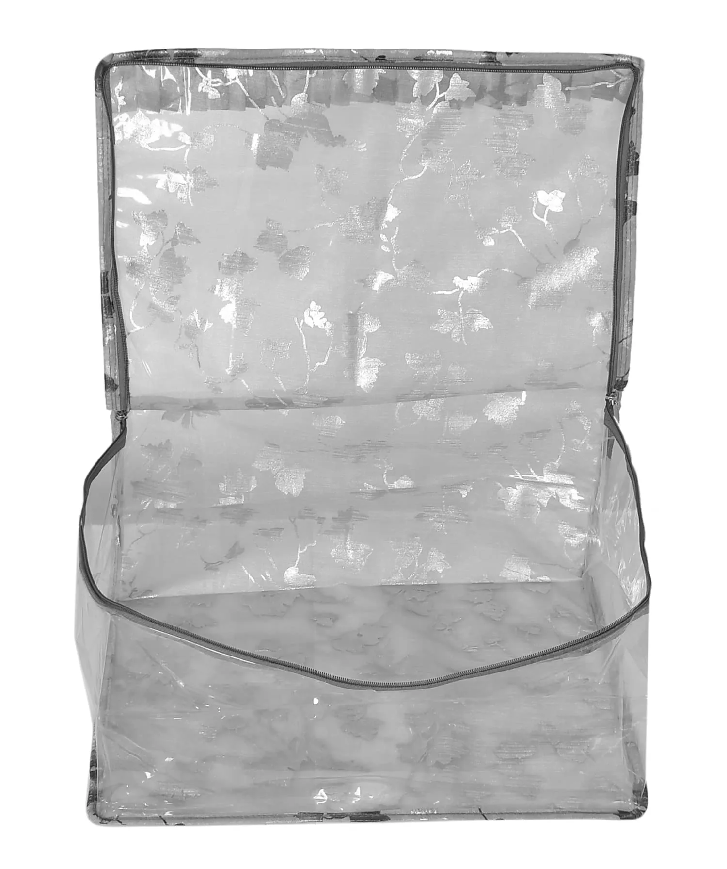 Heart Home Leaf Printed Laminated Transparent Underbed Storage Bag- Pack of 2 (Grey)-HS43HEARTH26135