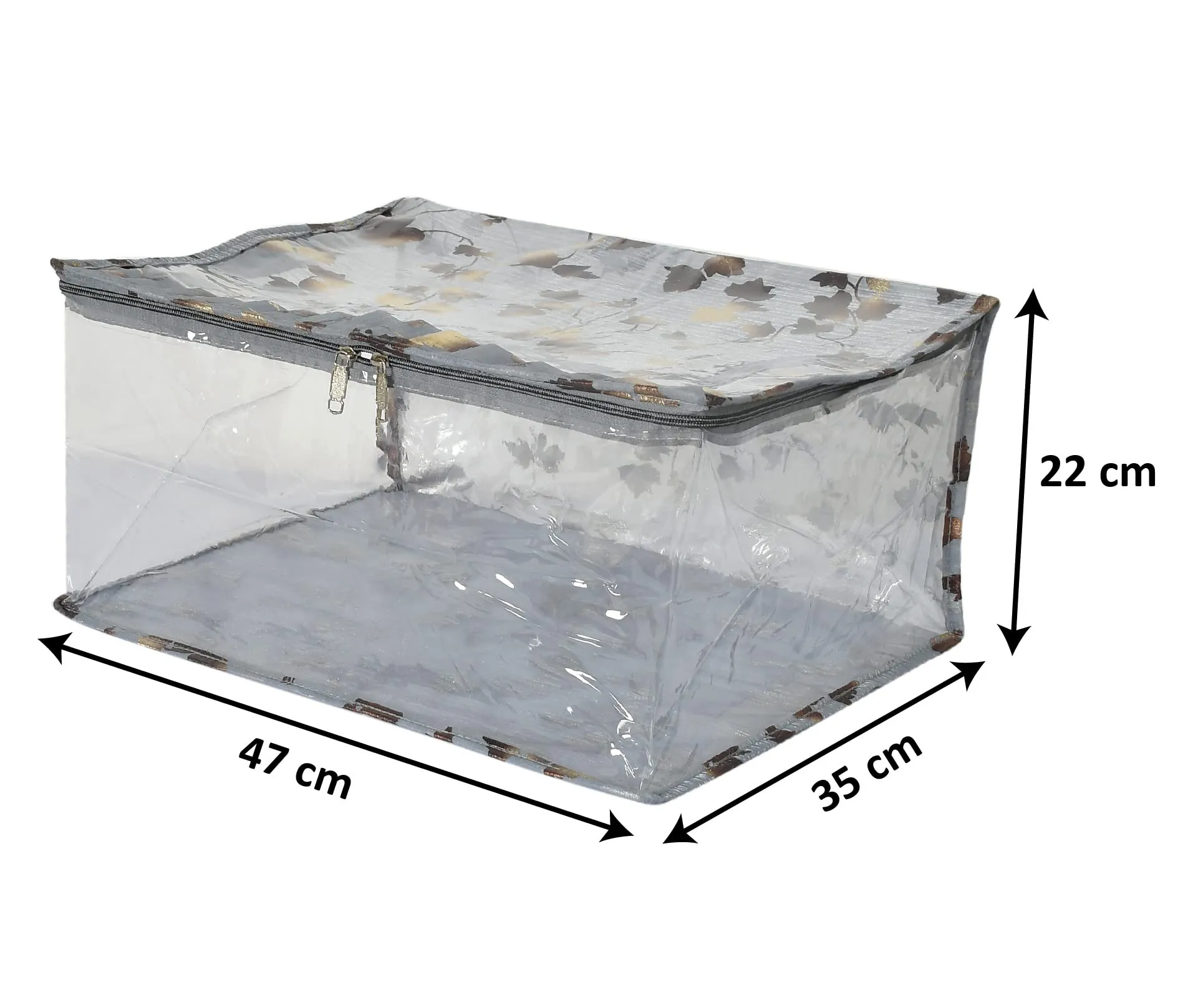 Heart Home Leaf Printed Laminated Transparent Underbed Storage Bag- Pack of 2 (Grey)-HS43HEARTH26135