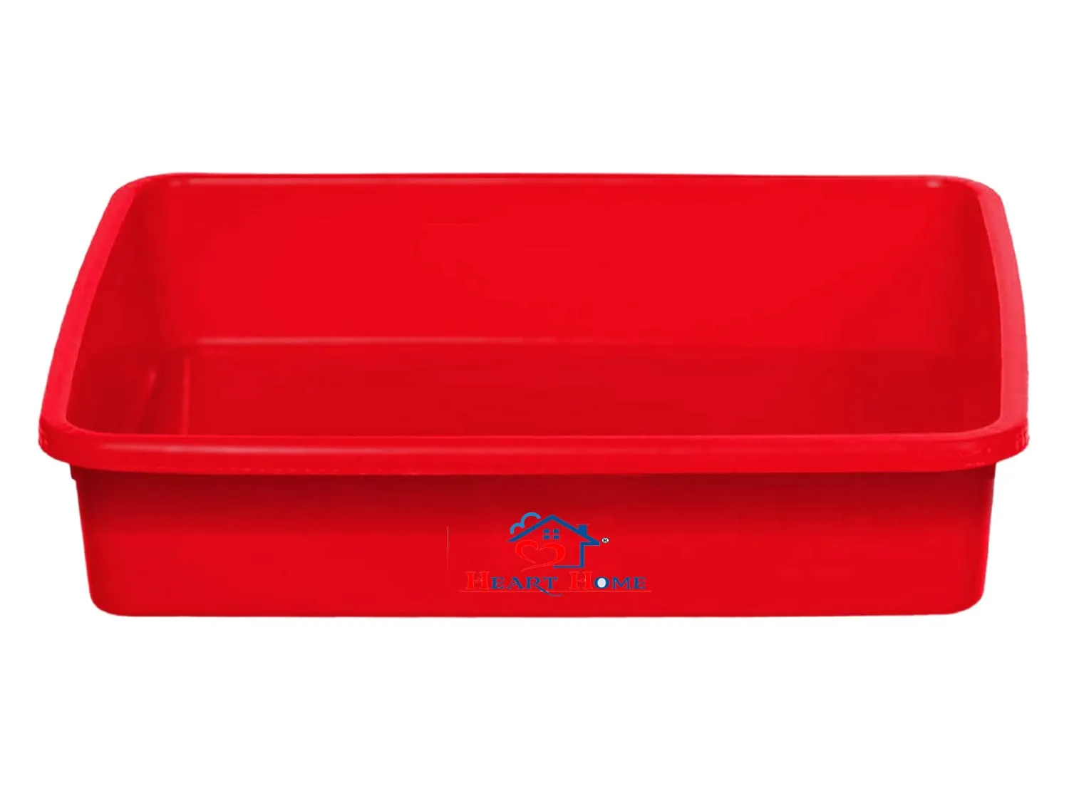 Heart Home Multiuses Rectangular Plastic Large Tray, Bin, Organizer Pack of 4 (Red)