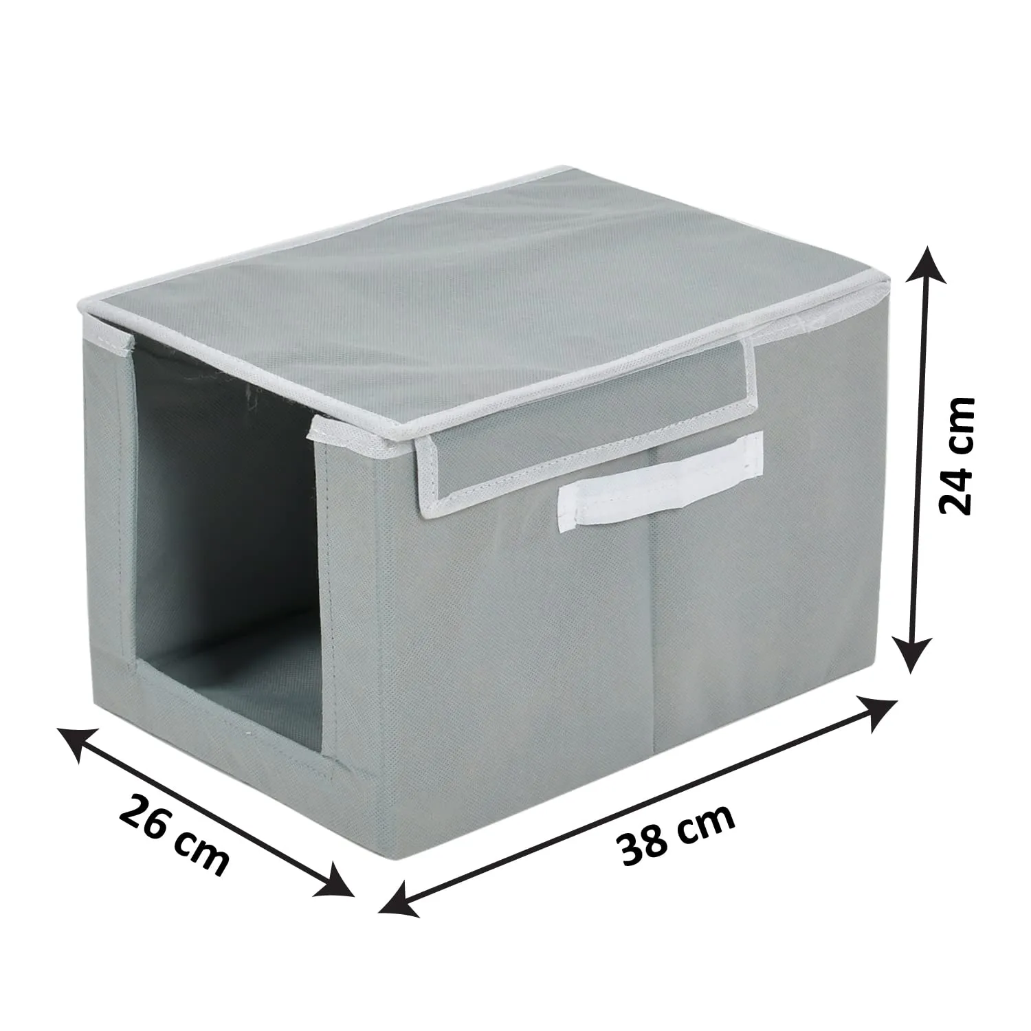 Heart Home Non-Woven Cloth Stacker Wardrobe Organizer/Bin With Carrying Handle & Lid- Pack of 4 (Grey)-HS43HEARTH26886