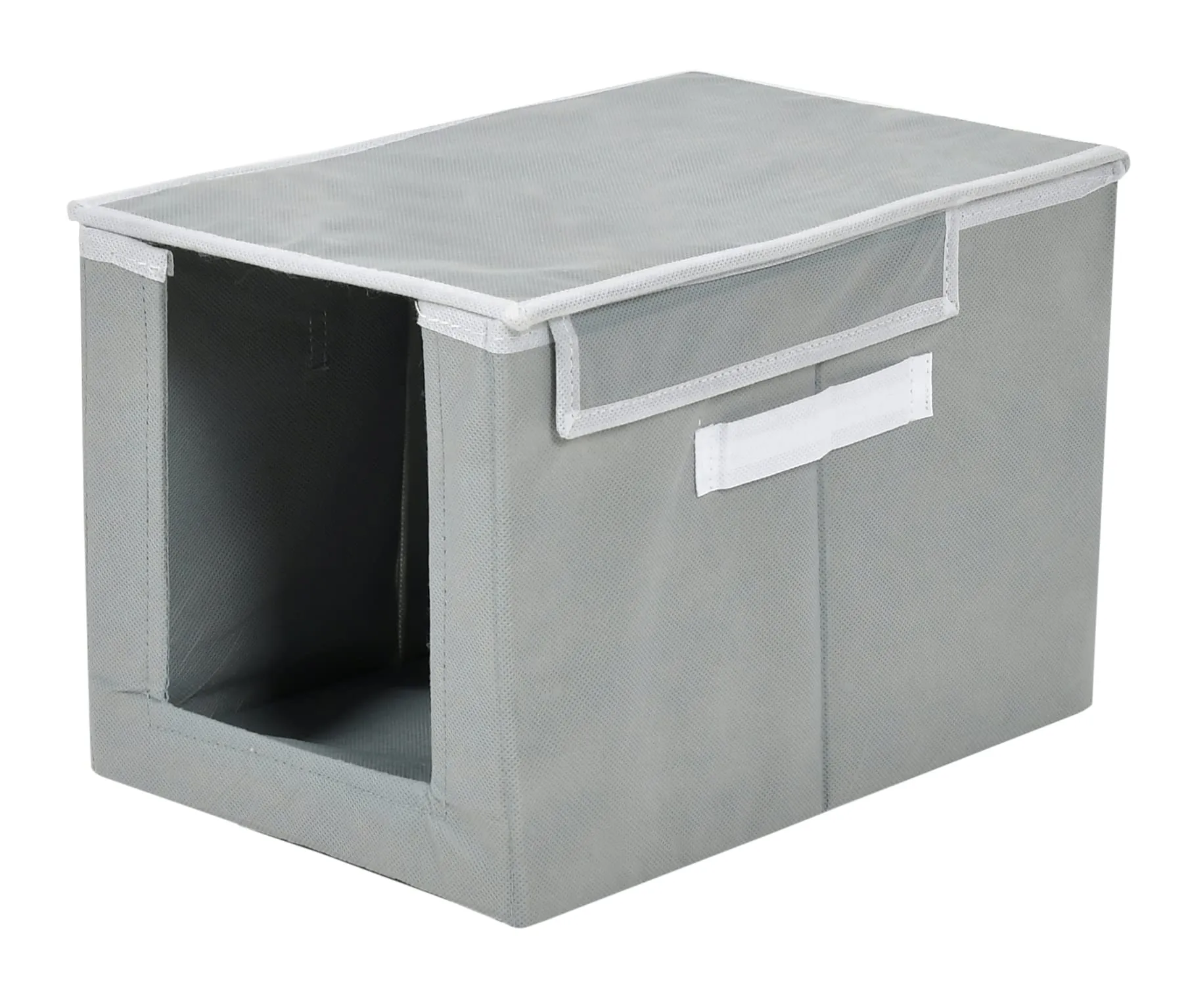 Heart Home Non-Woven Cloth Stacker Wardrobe Organizer/Bin With Carrying Handle & Lid- Pack of 4 (Grey)-HS43HEARTH26886