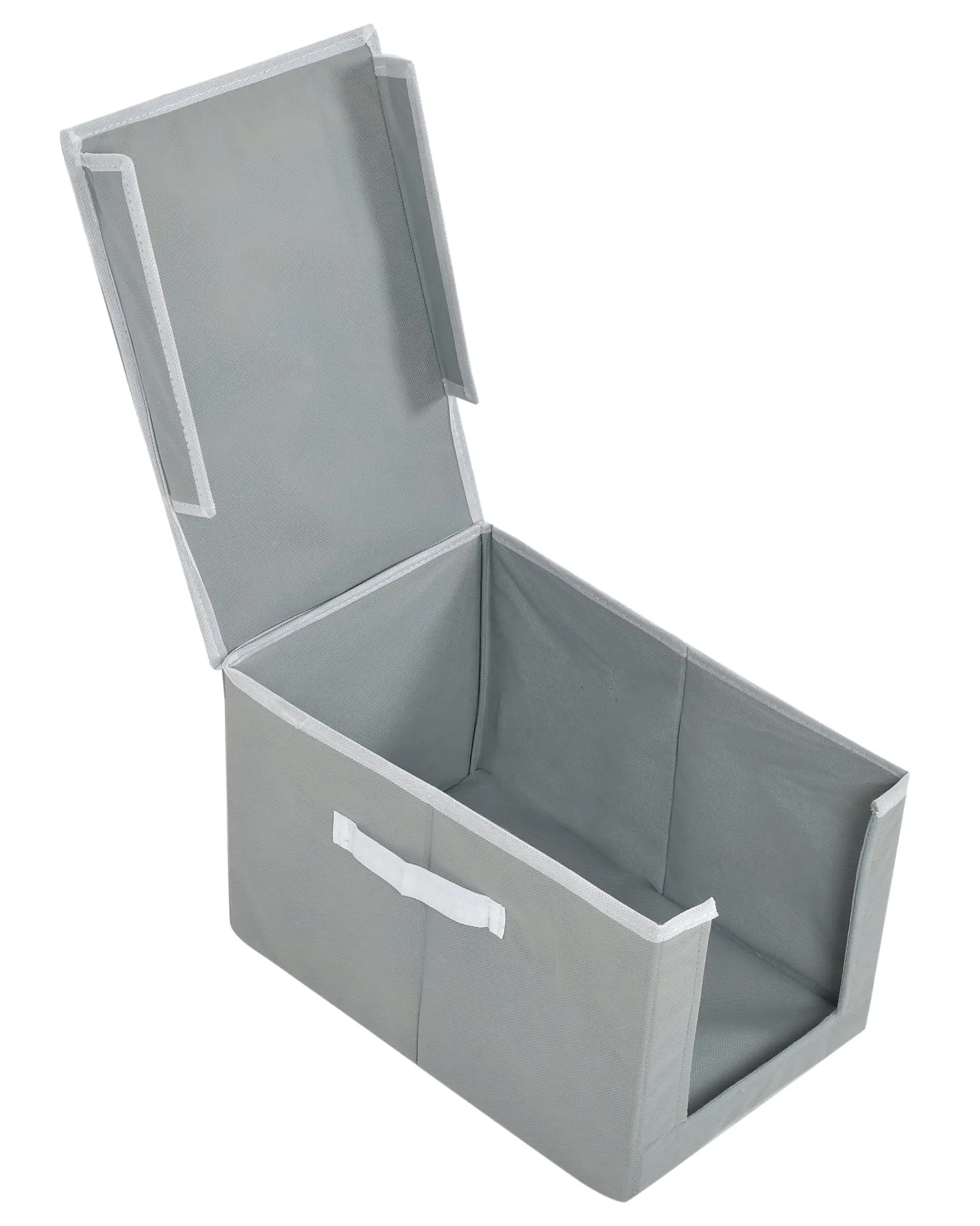 Heart Home Non-Woven Cloth Stacker Wardrobe Organizer/Bin With Carrying Handle & Lid- Pack of 4 (Grey)-HS43HEARTH26886