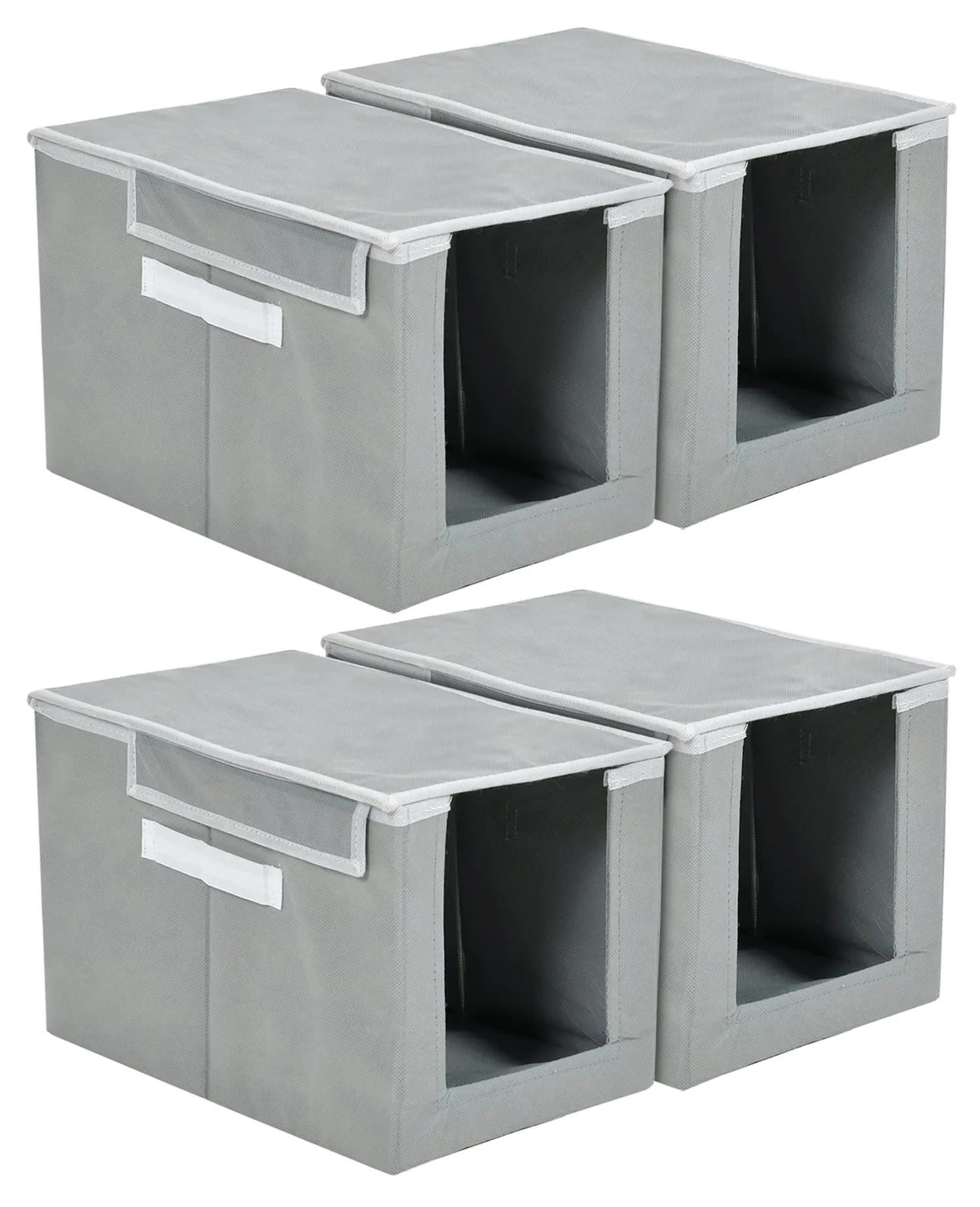 Heart Home Non-Woven Cloth Stacker Wardrobe Organizer/Bin With Carrying Handle & Lid- Pack of 4 (Grey)-HS43HEARTH26886