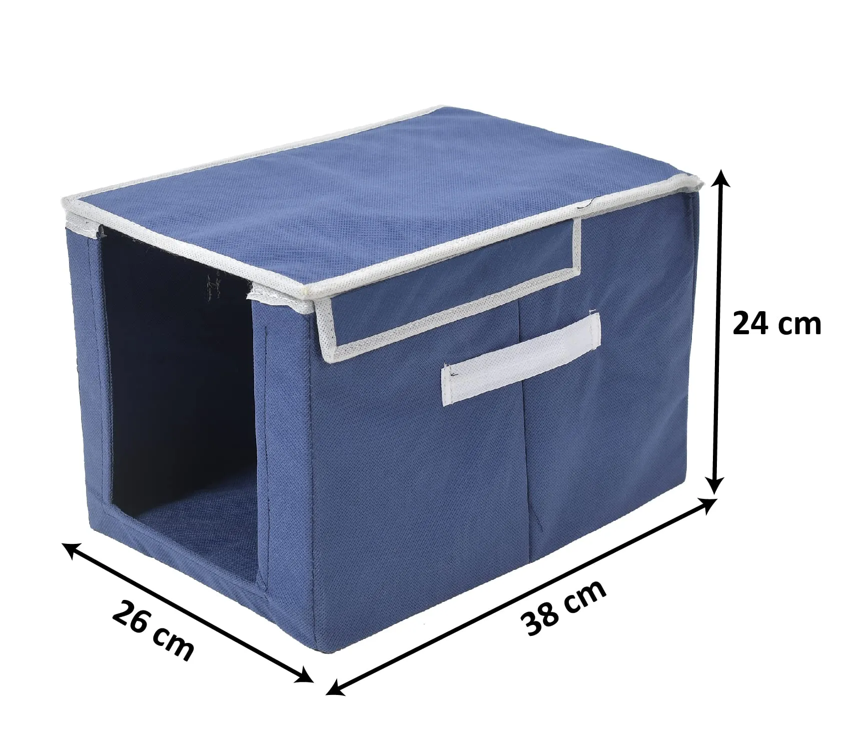 Heart Home Non-Woven Foldable Cloth Saree Stacker Cloth Wardrobe Organizer For Shirts, Sarees, Lehangas With Carrying Handle & Lid- Pack of 3 (Navy Blue)-44HH0406