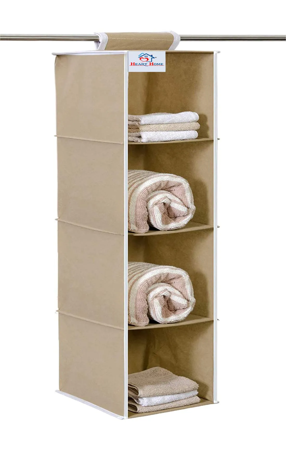 Heart Home Non Woven Hanging 4 Shelves Foldable Wardrobe/Closet Cloth Organizer (Brown)-HHEART15324