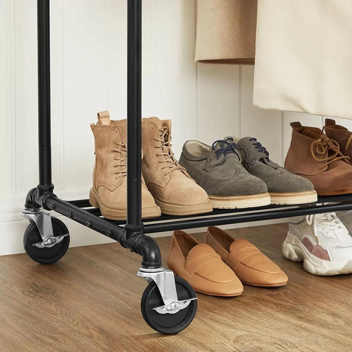 Heavy-Duty Pipe Clothes Rack with Wheels, Double Rails - SONGMICS