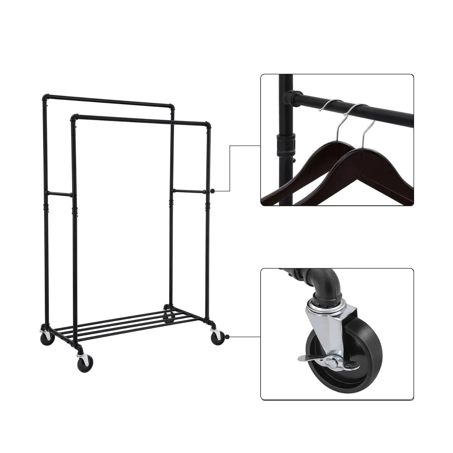 Heavy-Duty Pipe Clothes Rack with Wheels, Double Rails - SONGMICS