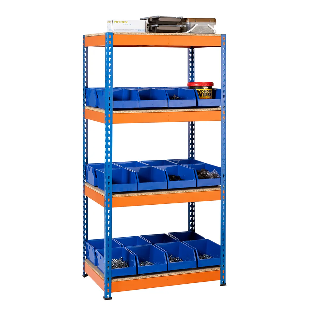 Heavy Duty Racking Blue and Orange 4 Levels 1800mm H x 900mm W x 600mm D with 24 Picking Parts Bins