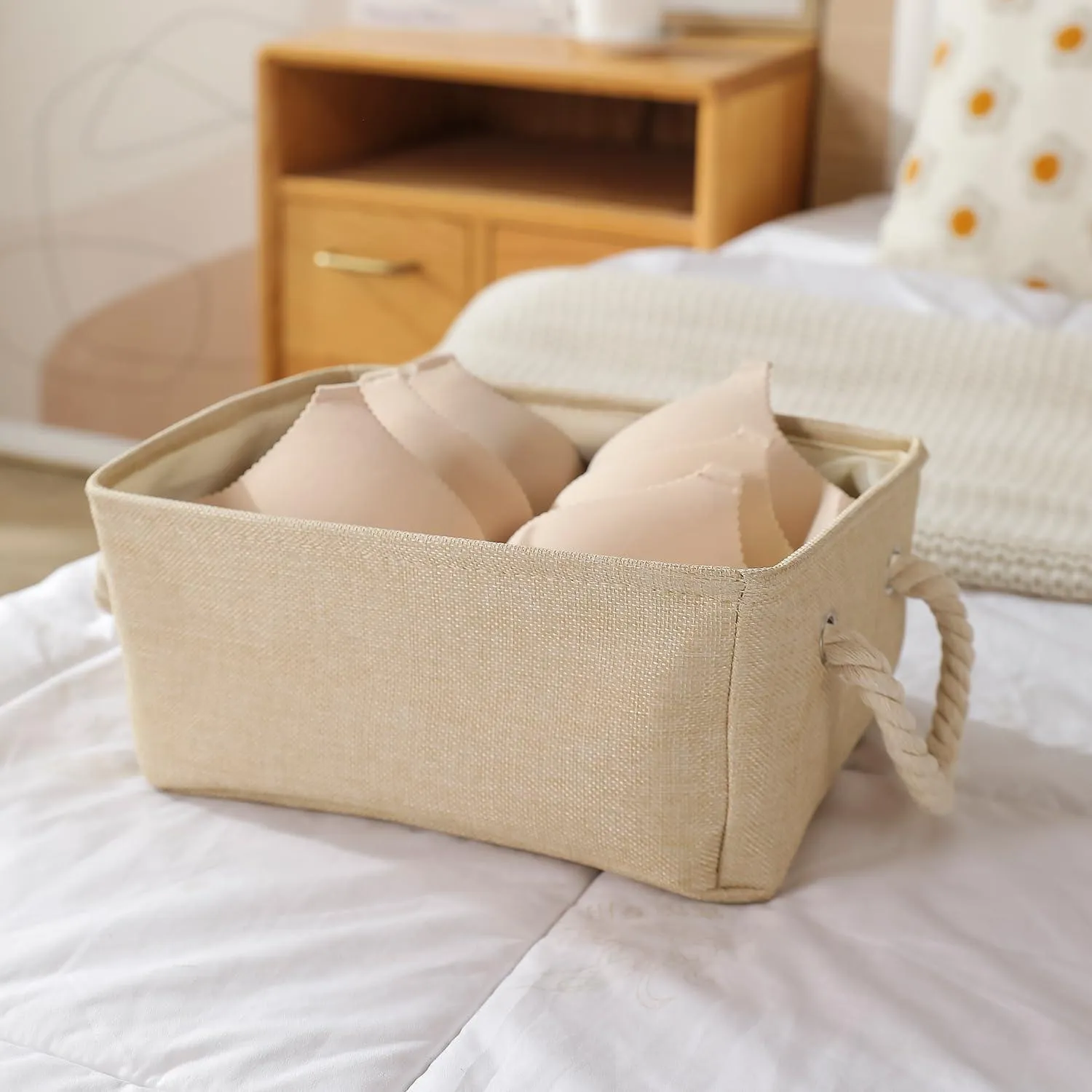 HOKIPO Eco-Friendly Foldable Baskets for Storage Pack of 2, Beige