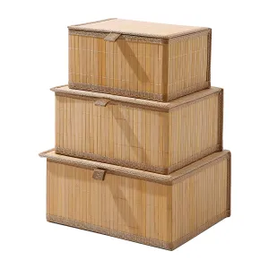 HomeStorie Eco-Friendly Bamboo Storage Boxes with Lid, Brown, Large Medium Small, Rectangle, Set of 3 (AR2163)