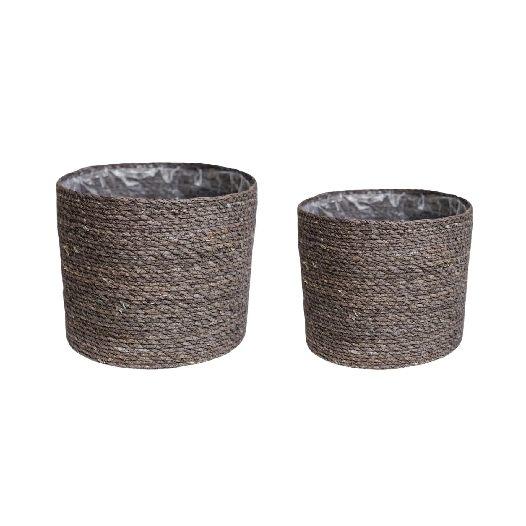 Ivyline 25cm Theo Grey Rim Woven Storage Basket Planters 100% Natural Split Seagrass