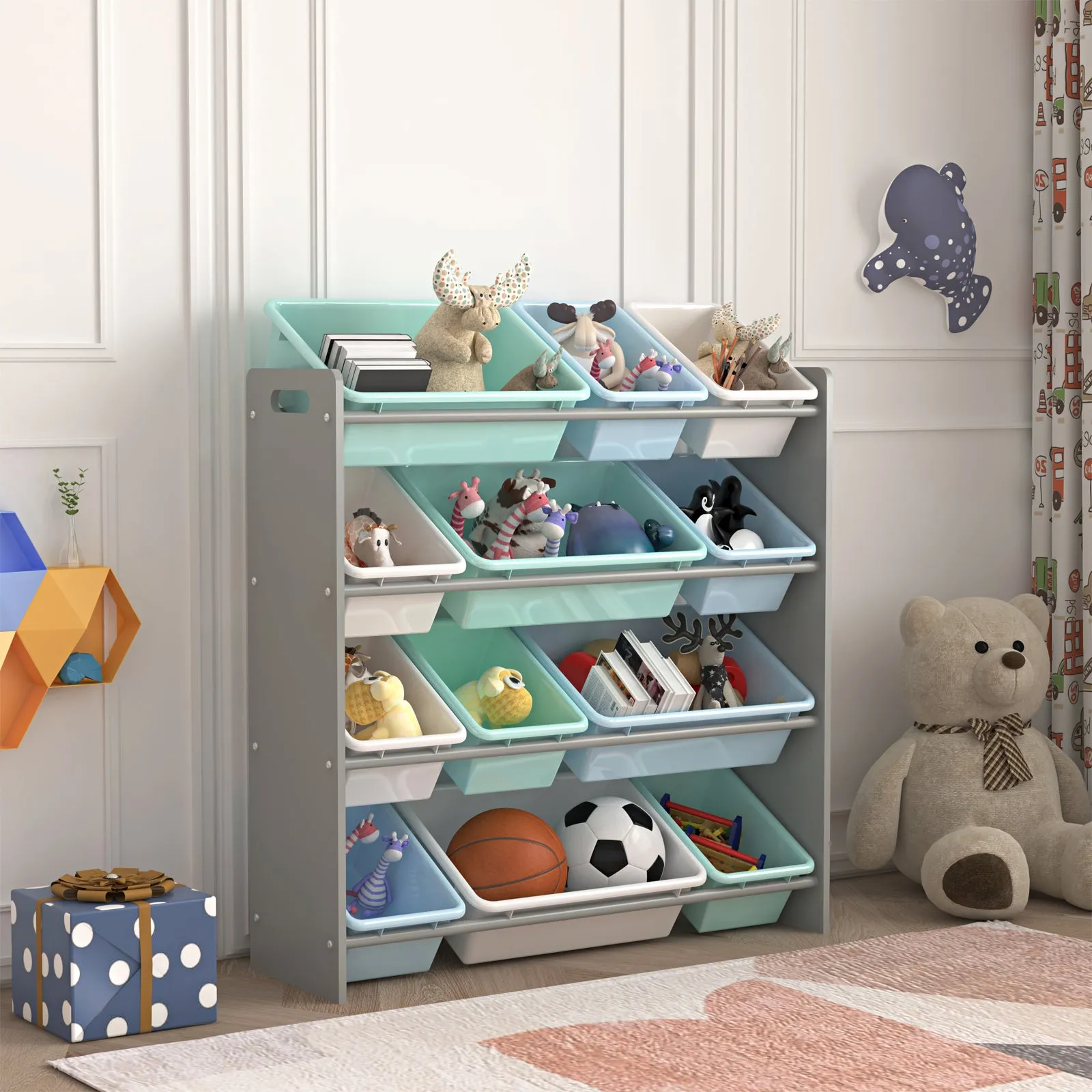 Kids toy Storage organizer with 12 plastic bins