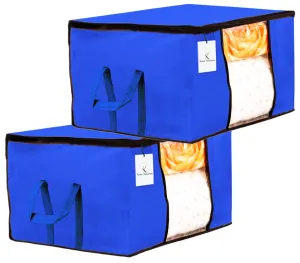 Kuber Industries 2 Piece Non Woven Underbed Storage Bag,Storage Organiser,Blanket Cover with Transparent Window,Extra Large, Royal Blue CTKTC034437