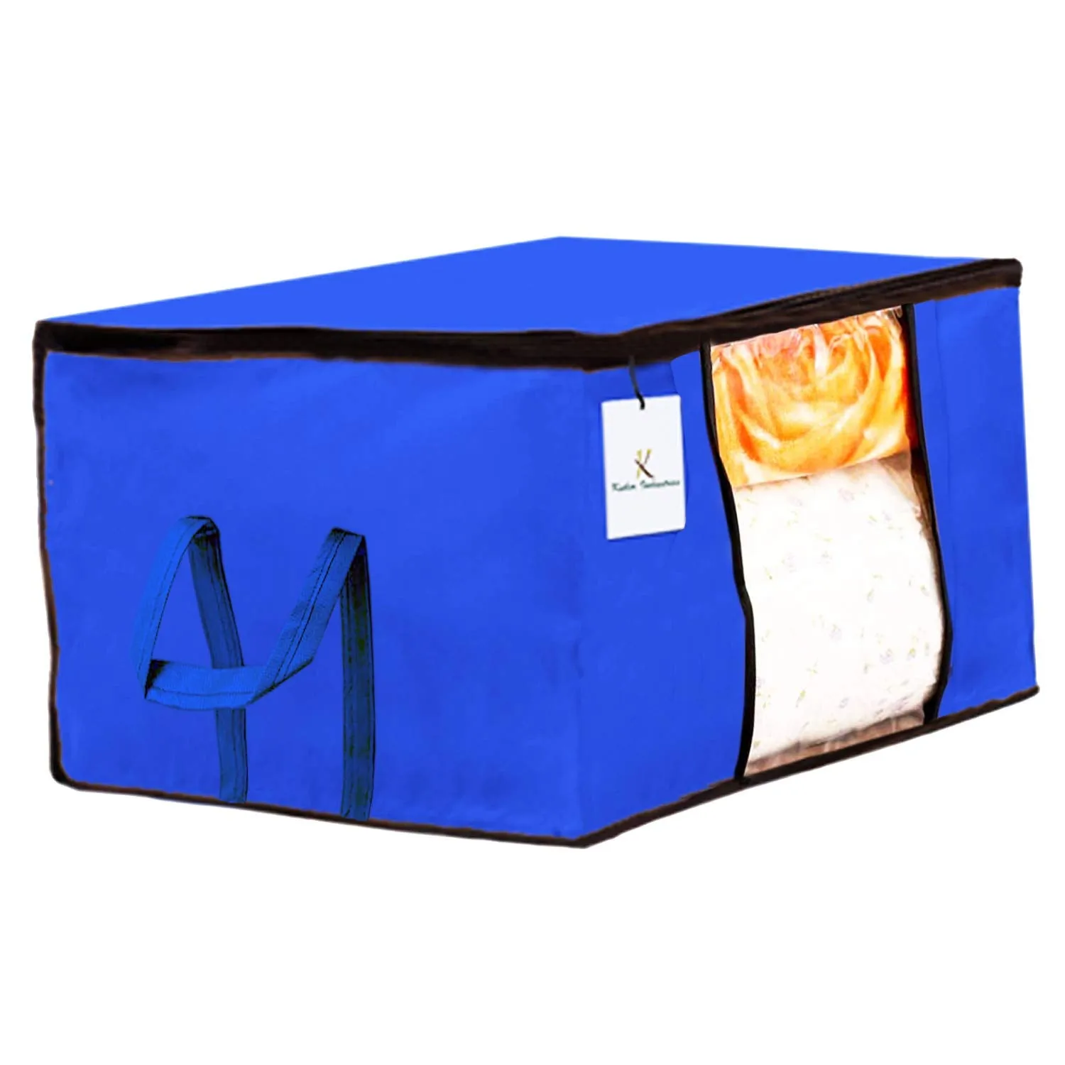 Kuber Industries 2 Piece Non Woven Underbed Storage Bag,Storage Organiser,Blanket Cover with Transparent Window,Extra Large, Royal Blue CTKTC034437