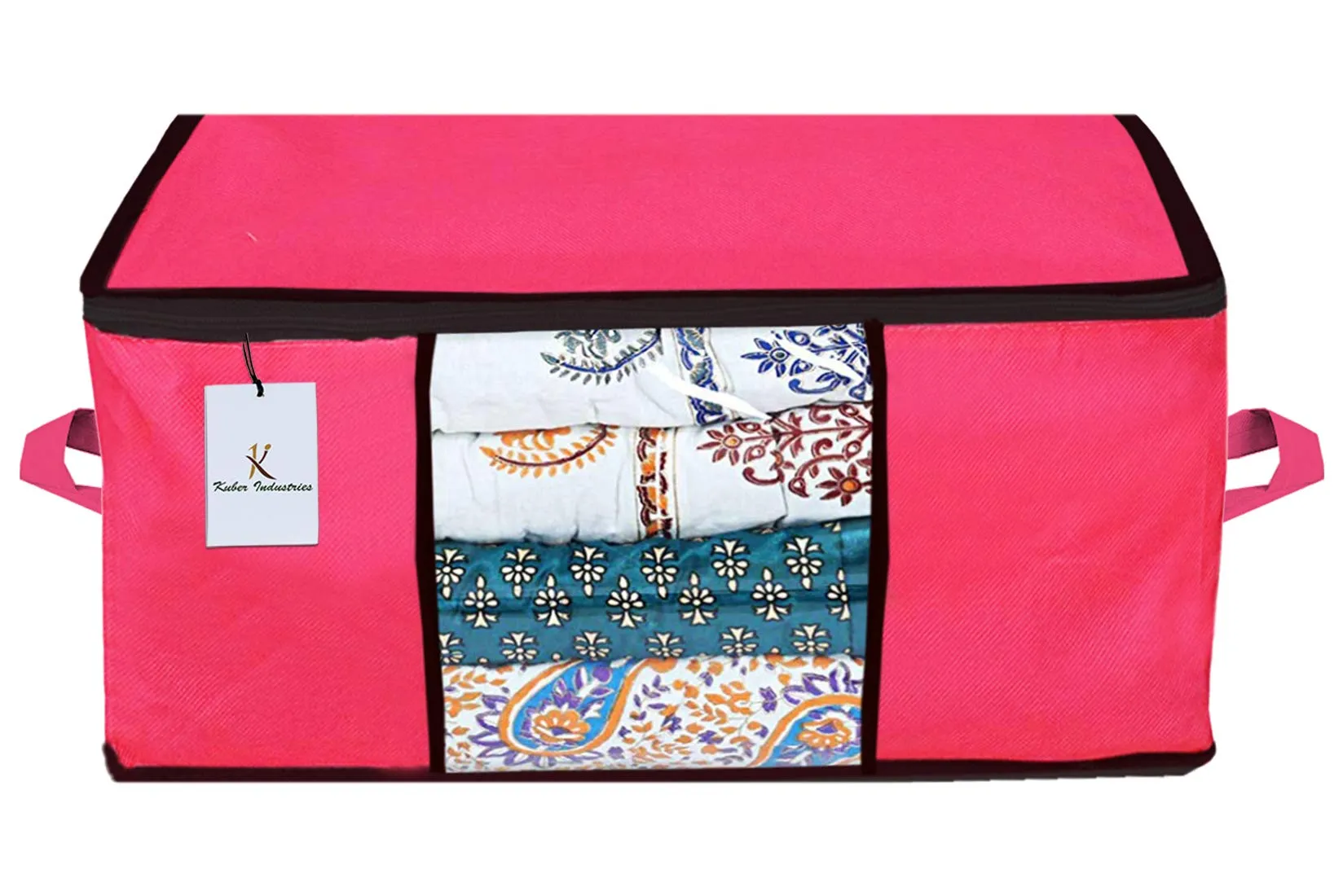 Kuber Industries 3 Piece Non Woven Underbed Storage Bag, Storage Organiser, Blanket Cover with Transparent Window, Extra Large, Maroon, Pink, Royal Blue CTKTC134542