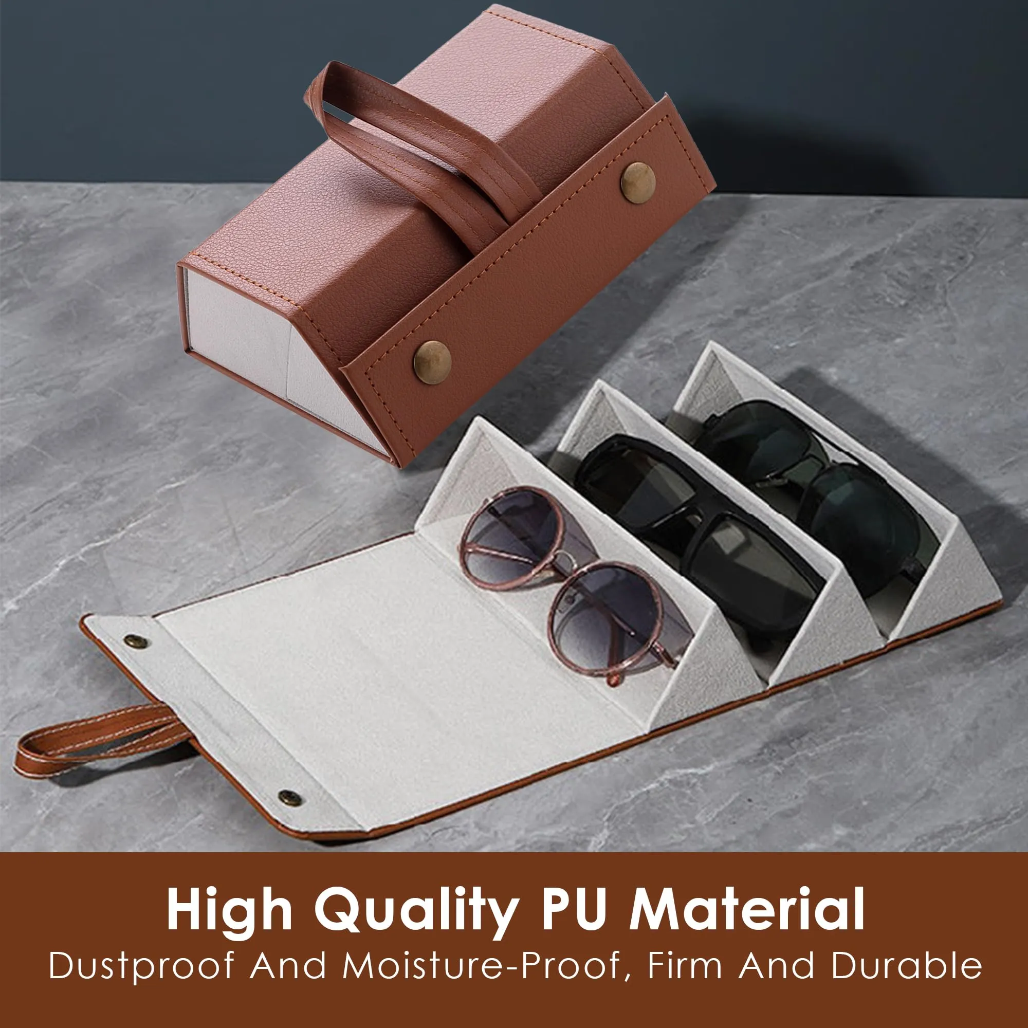 Kuber Industries 3 Slots Sunglasses Organizer | Hanging And Foldable Eyeglasses Case | Eyewear Display Containers For Women And Men | PU Leather Goggles Organizer Box Case | Brown | Pack of 6