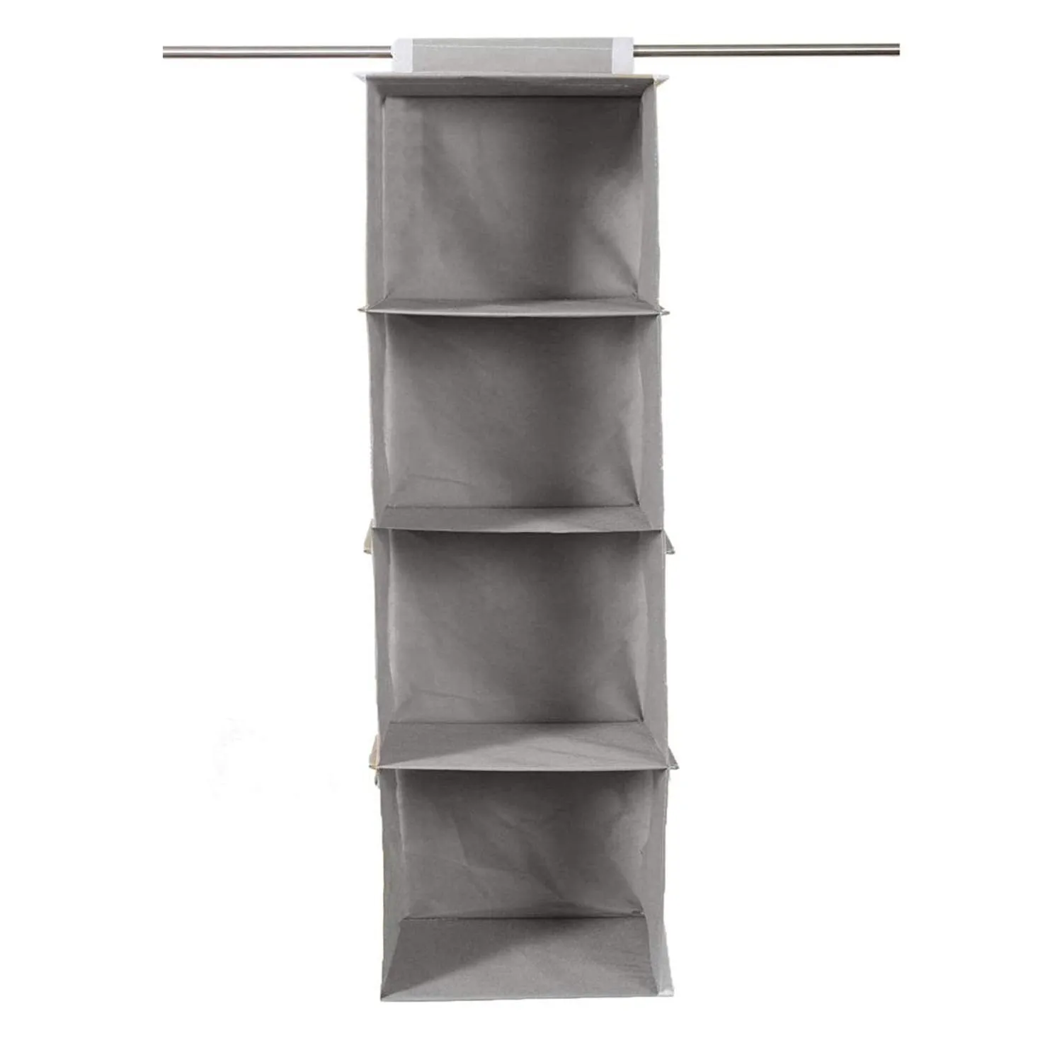 Kuber Industries 4 shelf Closet Organizer for Wardrobe|Non-woven Collapsible Wardrobe|Hanging Shelf for clothes|4 shelves Cloth Organizer|Pack of 2 (Grey)|Fabric