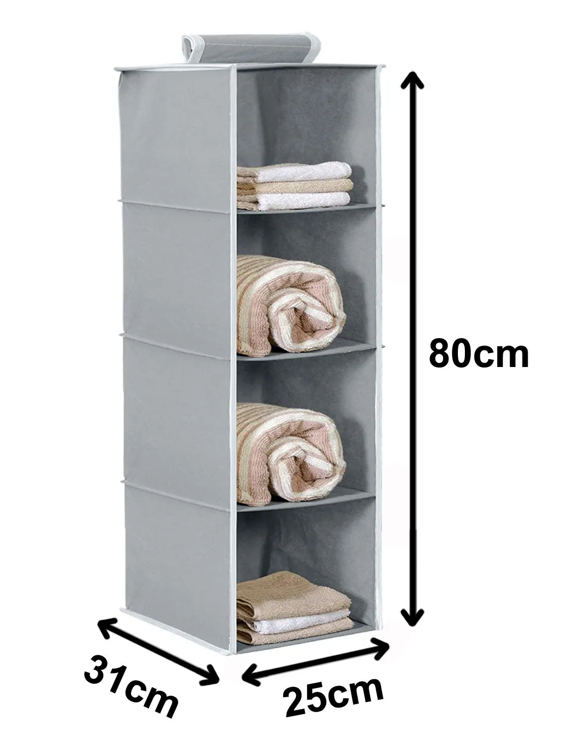 Kuber Industries 4 shelf Closet Organizer for Wardrobe|Non-woven Collapsible Wardrobe|Hanging Shelf for clothes|4 shelves Cloth Organizer|Pack of 2 (Grey)|Fabric