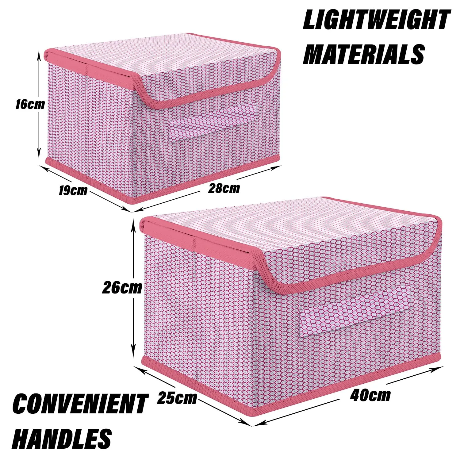 Kuber Industries Drawer Storage Box | Zig Zag Dhakkan Storage Box | Non-Woven Clothes Organizer | Storage Box with Handle | S | L | Pack of 2 | Pink