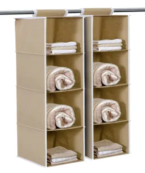 Kuber Industries Fabric 4 Shelf Foldable Closet Organizer|Universal Fit 4 Tier Closet Wardrobe Organizer|Clothes Storage Hanger|Size 31 x 25 x 80 Cm, Pack of 2 (Brown)