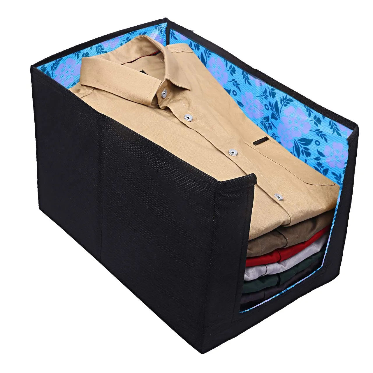 Kuber Industries Flower Design Non-Woven Foldable Shirt Stacker|Cloth Wardrobe Organizer|Size 40 x 25 x 24 CM|Pack of 12 (Blue) - CTKTC23245