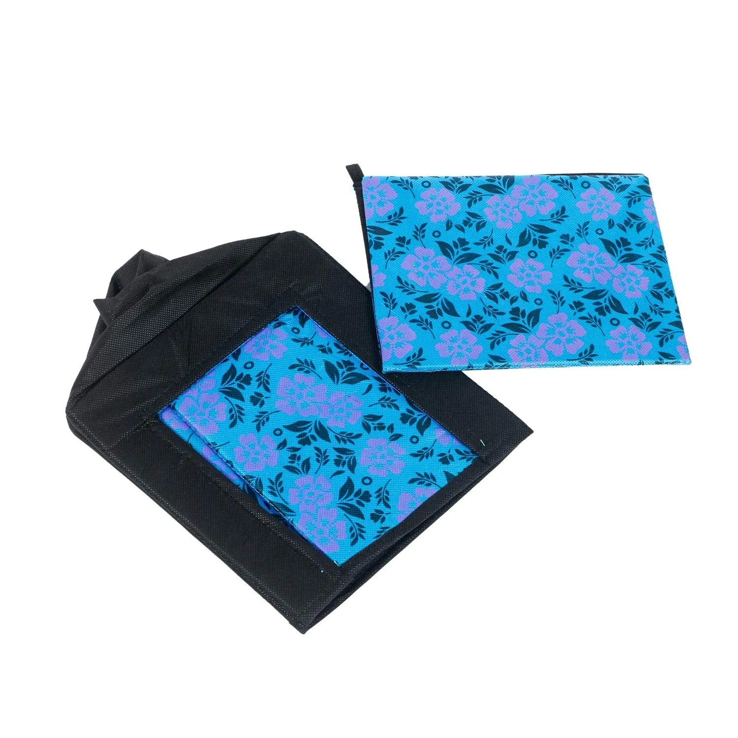 Kuber Industries Flower Design Non-Woven Foldable Shirt Stacker|Cloth Wardrobe Organizer|Size 40 x 25 x 24 CM|Pack of 12 (Blue) - CTKTC23245