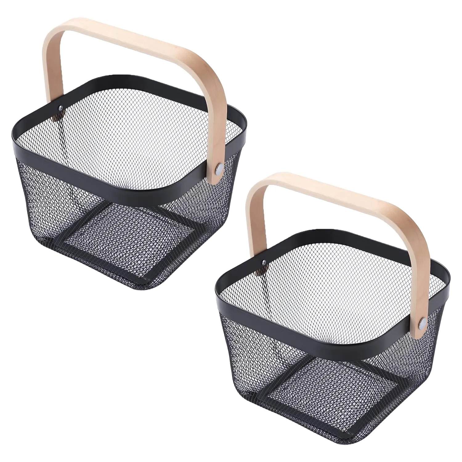 Kuber Industries Metal Wire Basket With Handle|Storage Basket Fot Fruits, Books|Mesh Open Storage Bin|Storage Organizer|Pack Of 2|Black