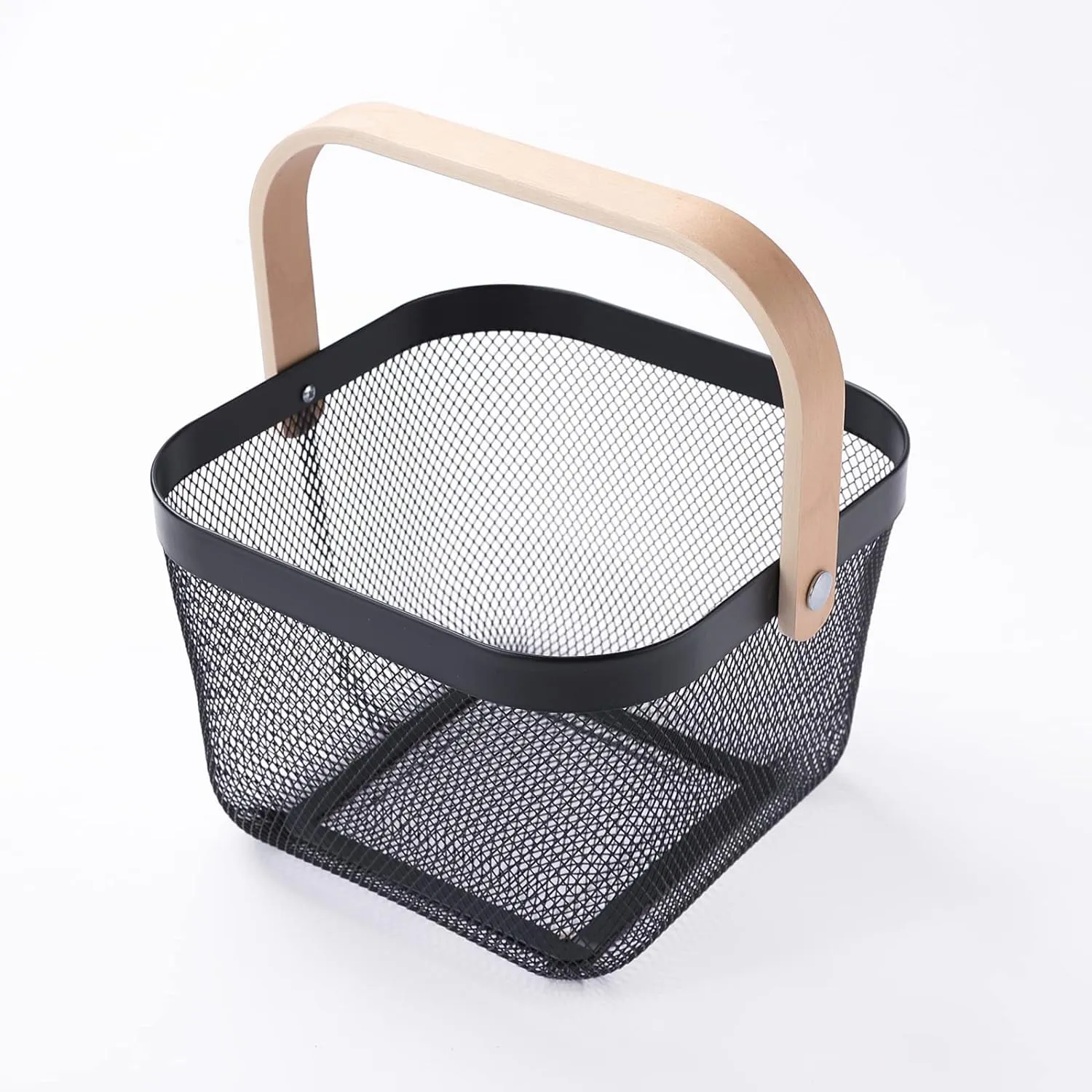 Kuber Industries Metal Wire Basket With Handle|Storage Basket Fot Fruits, Books|Mesh Open Storage Bin|Storage Organizer|Pack Of 2|Black