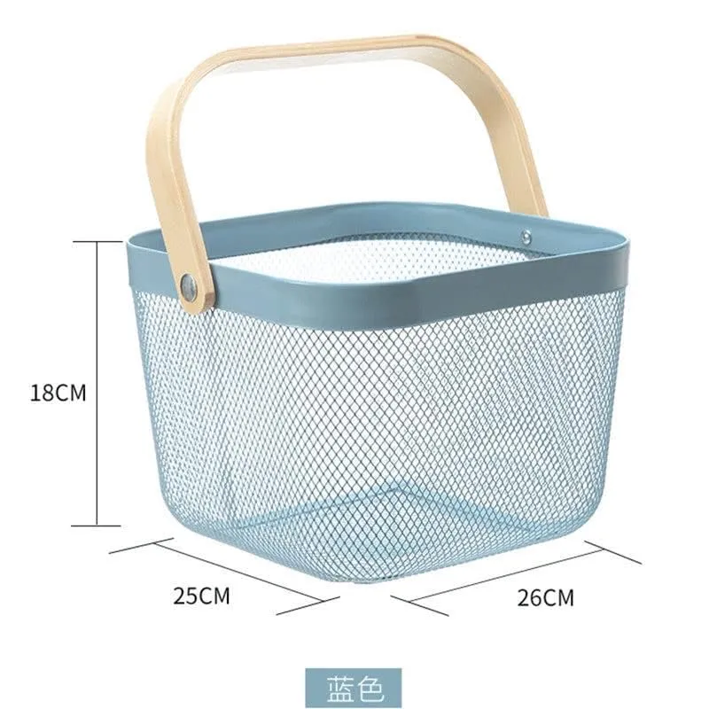 Kuber Industries Metal Wire Basket With Handle|Storage Basket Fot Fruits, Books|Mesh Open Storage Bin|Storage Organizer|Pack Of 2|Blue