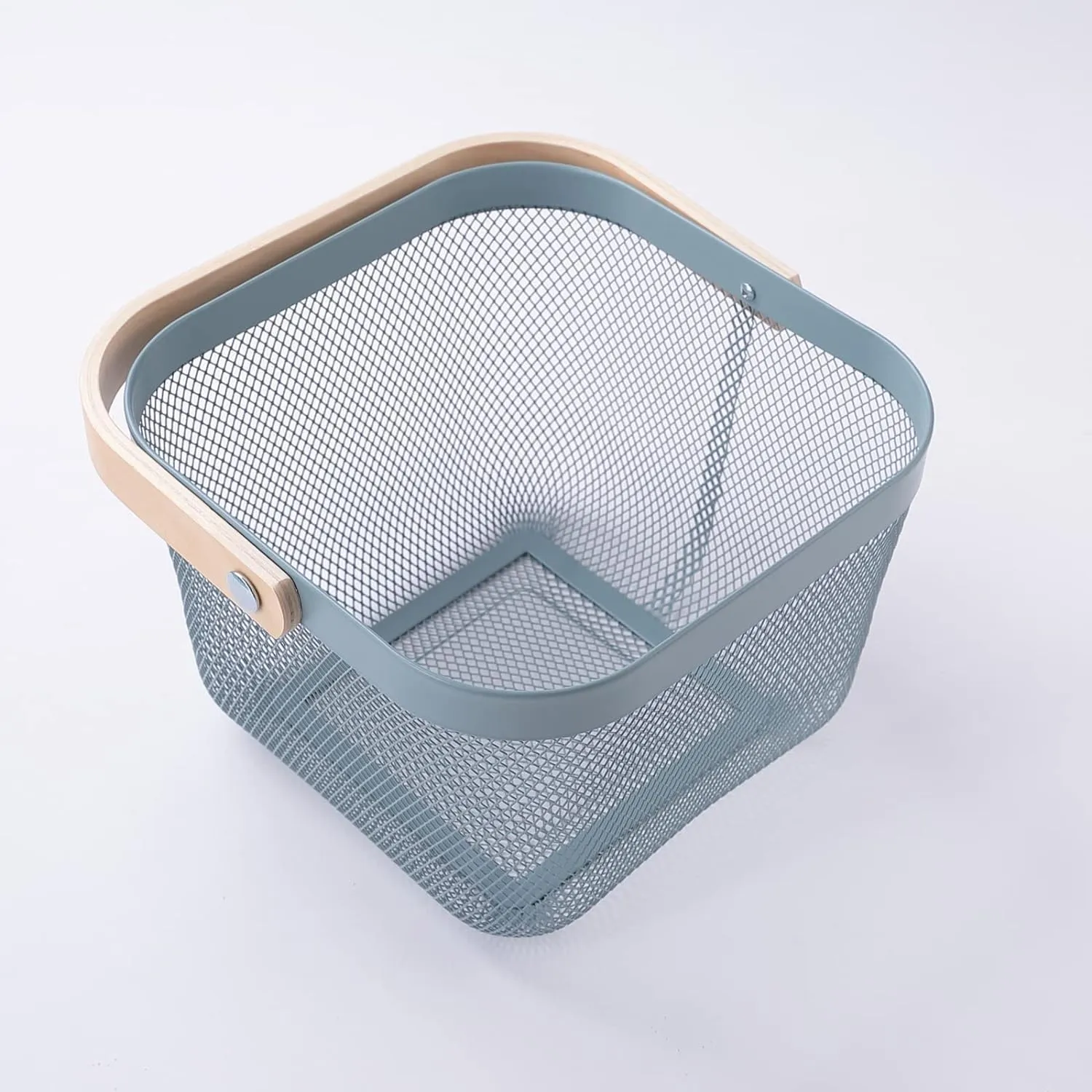 Kuber Industries Metal Wire Basket With Handle|Storage Basket Fot Fruits, Books|Mesh Open Storage Bin|Storage Organizer|Pack Of 2|Blue