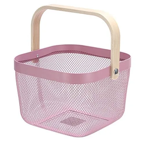 Kuber Industries Metal Wire Basket With Handle|Storage Basket Fot Fruits, Books|Mesh Open Storage Bin|Storage Organizer|Pack Of 5|Pink