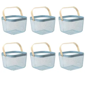 Kuber Industries Metal Wire Basket With Handle|Storage Basket Fot Fruits, Books|Mesh Open Storage Bin|Storage Organizer|Pack Of 6|Blue