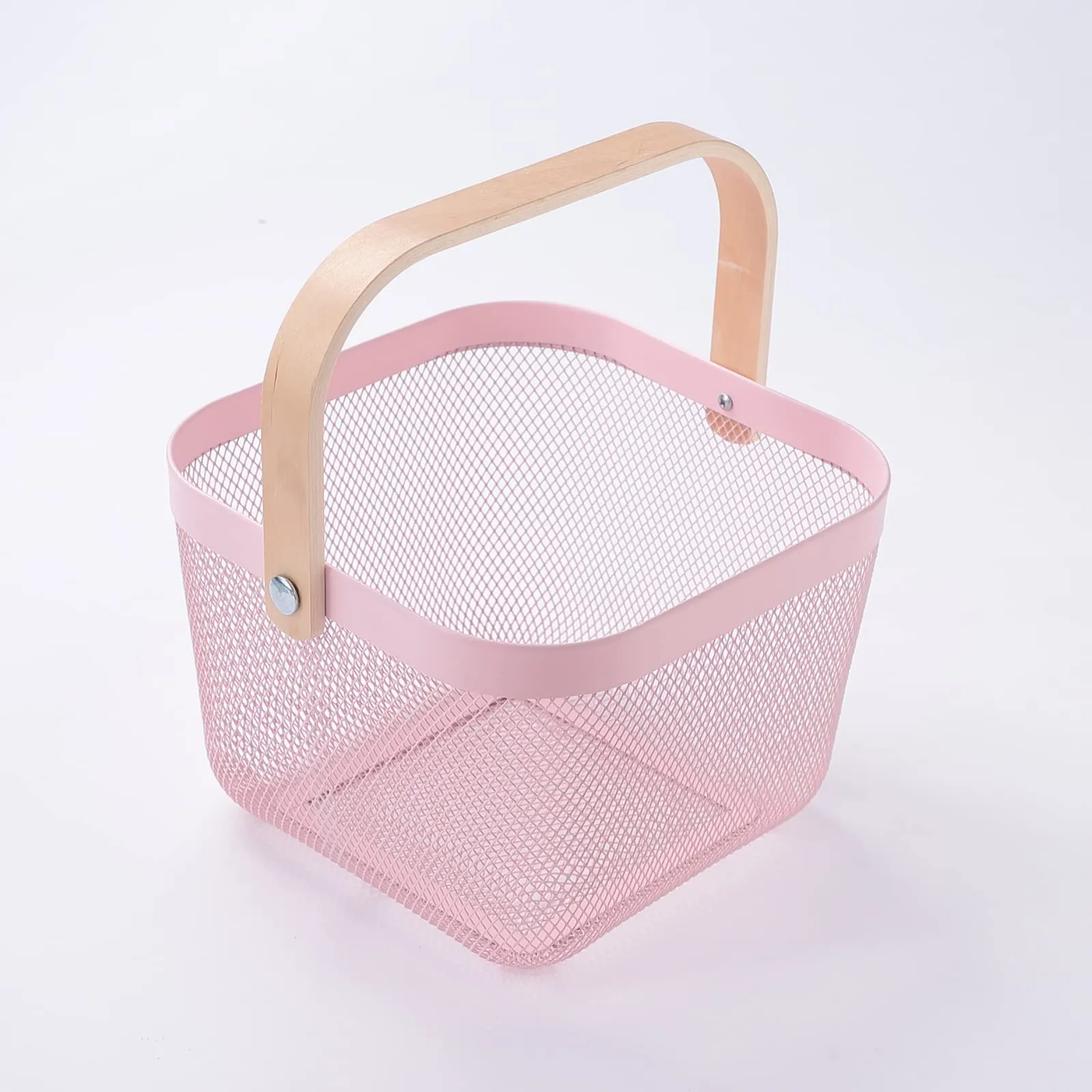 Kuber Industries Metal Wire Basket With Handle|Storage Basket Fot Fruits, Books|Mesh Open Storage Bin|Storage Organizer|Pink