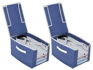 Kuber Industries Non-Woven Foldable Cloth Saree Stacker Cloth Wardrobe Organizer For Shirts, Sarees, Lehangas With Carrying Handle & Lid- Pack of 2 (Navy Blue)-44KM0404