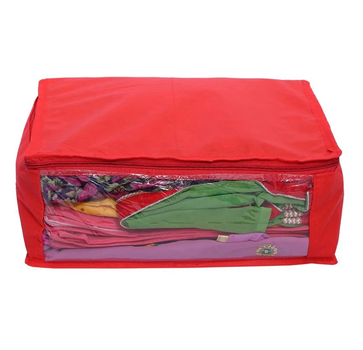 Kuber Industries Non Woven Saree Covers With Zip|Saree Covers For Storage|Saree Packing Covers For Wedding|Pack Of 12 Piece (Red)