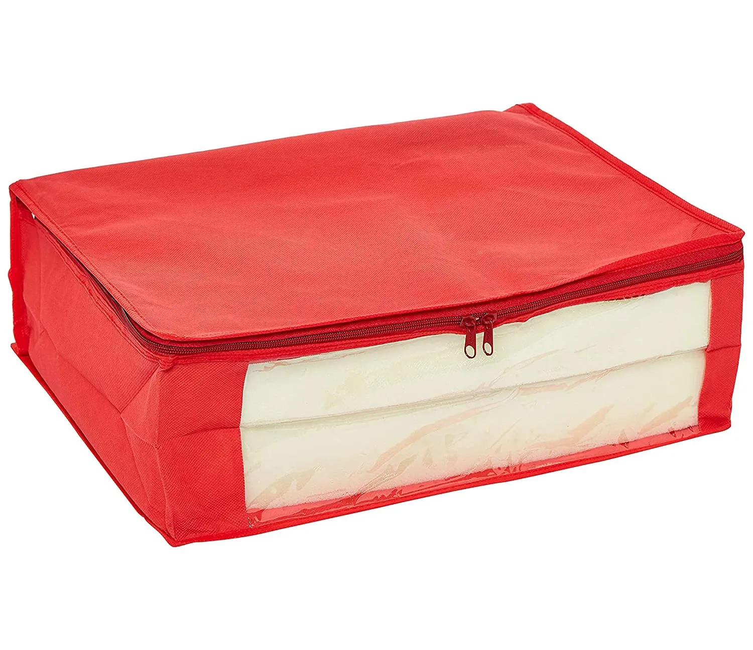 Kuber Industries Non Woven Saree Covers With Zip|Saree Covers For Storage|Saree Packing Covers For Wedding|Pack Of 12 Piece (Red)